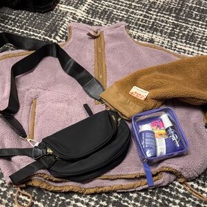 Free people Purple and Brown Fleece with Black Crossbody Bag